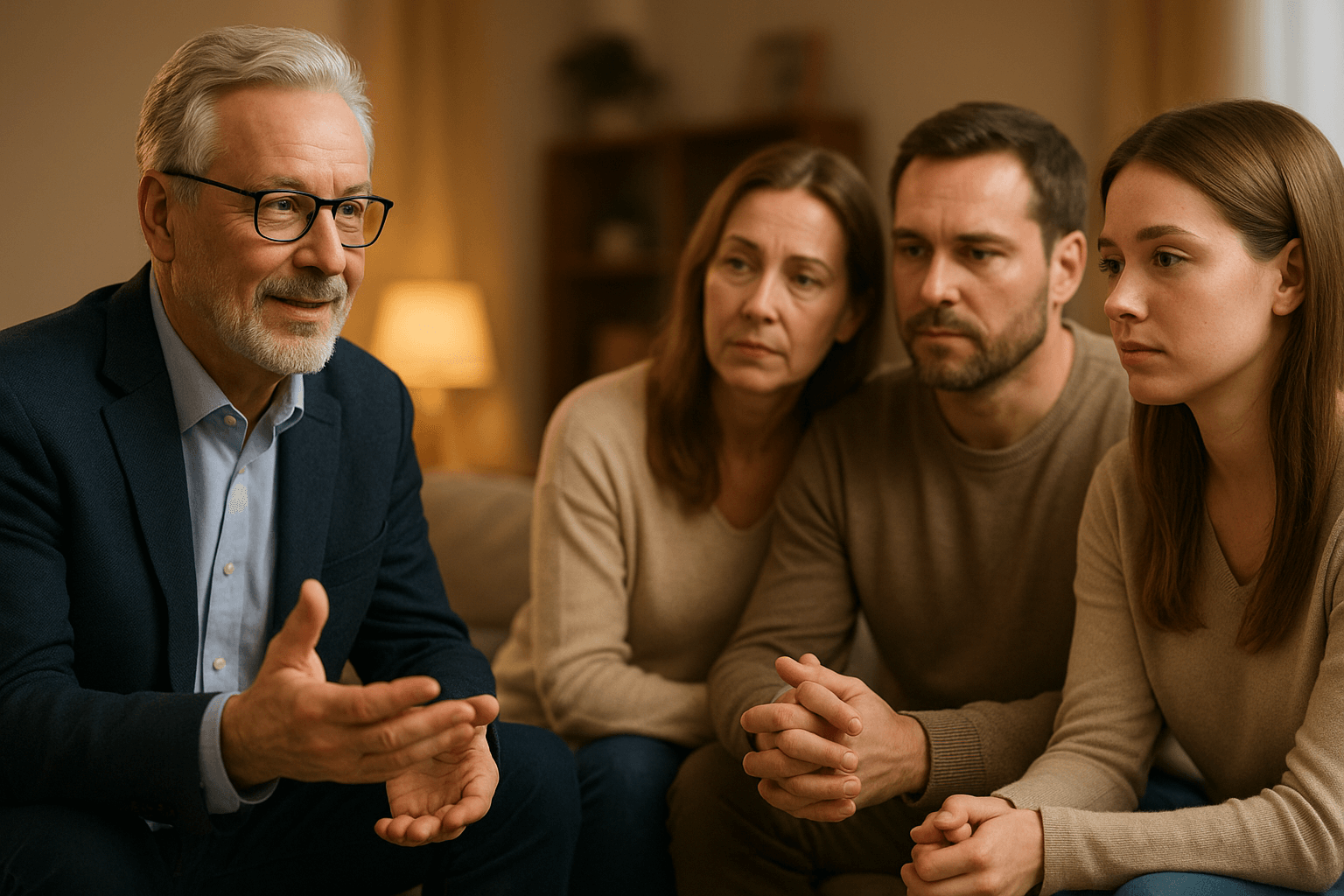 Ein erfahrener Vorsorge-Experte im Gespräch mit einer typischen deutschen Familie – echte Beratung, die Vertrauen schafft. Viele Familien erkennen erst zu spät, wie ernst das Thema Bestattungskosten ist – jetzt kann man rechtzeitig und mit wenig Aufwand für Sicherheit sorgen. Schenken Sie Ihren Liebsten einen ruhigen Blick in die Zukunft: Wer vorsorgt, nimmt der Familie unsichtbare Last von den Schultern.