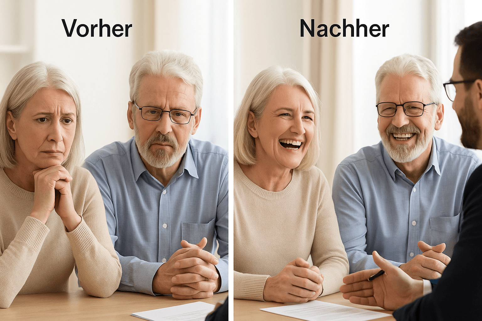 Viele privat Versicherte erleben diesen Wechsel: Angst und Unsicherheit vor explodierenden PKV-Kosten weichen nach ehrlicher Expertenberatung endlich Zuversicht und Erleichterung. Im Gespräch mit unabhängigen Fachleuten erhalten Sie schnell Klarheit und konkrete Sparoptionen – Ihre Lebensqualität verbessert sich spürbar. Lassen Sie sich persönlich und verständlich beraten, bevor die Lage kritisch wird!